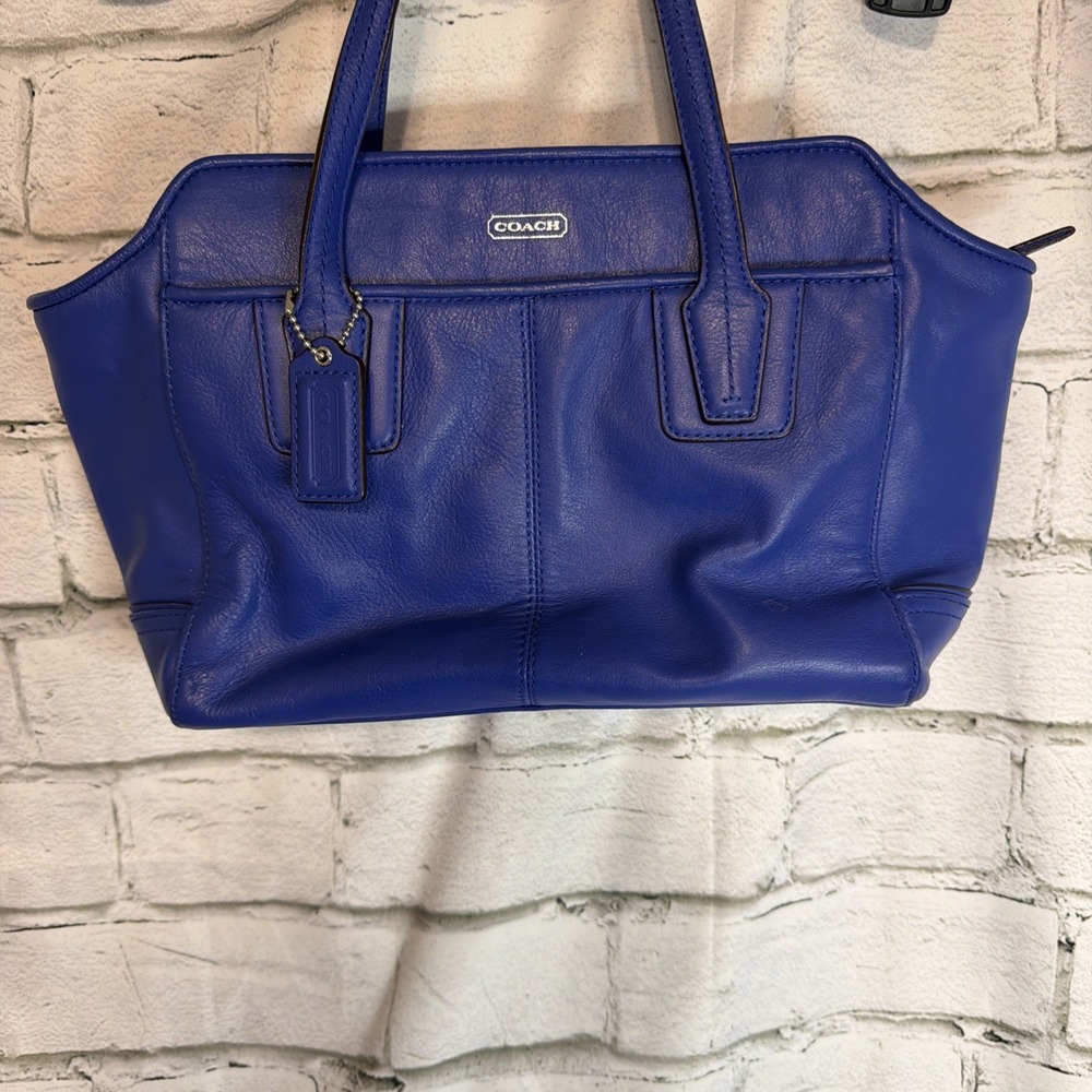 COACH Royal Blue Leather Satchel Crossbody Bag Silver Hardware EUC Rare